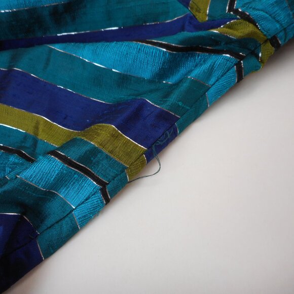 Chico's Design size 1 Womens M Turquoise Blue Raw Silk Striped Jacket Top - Picture 11 of 11